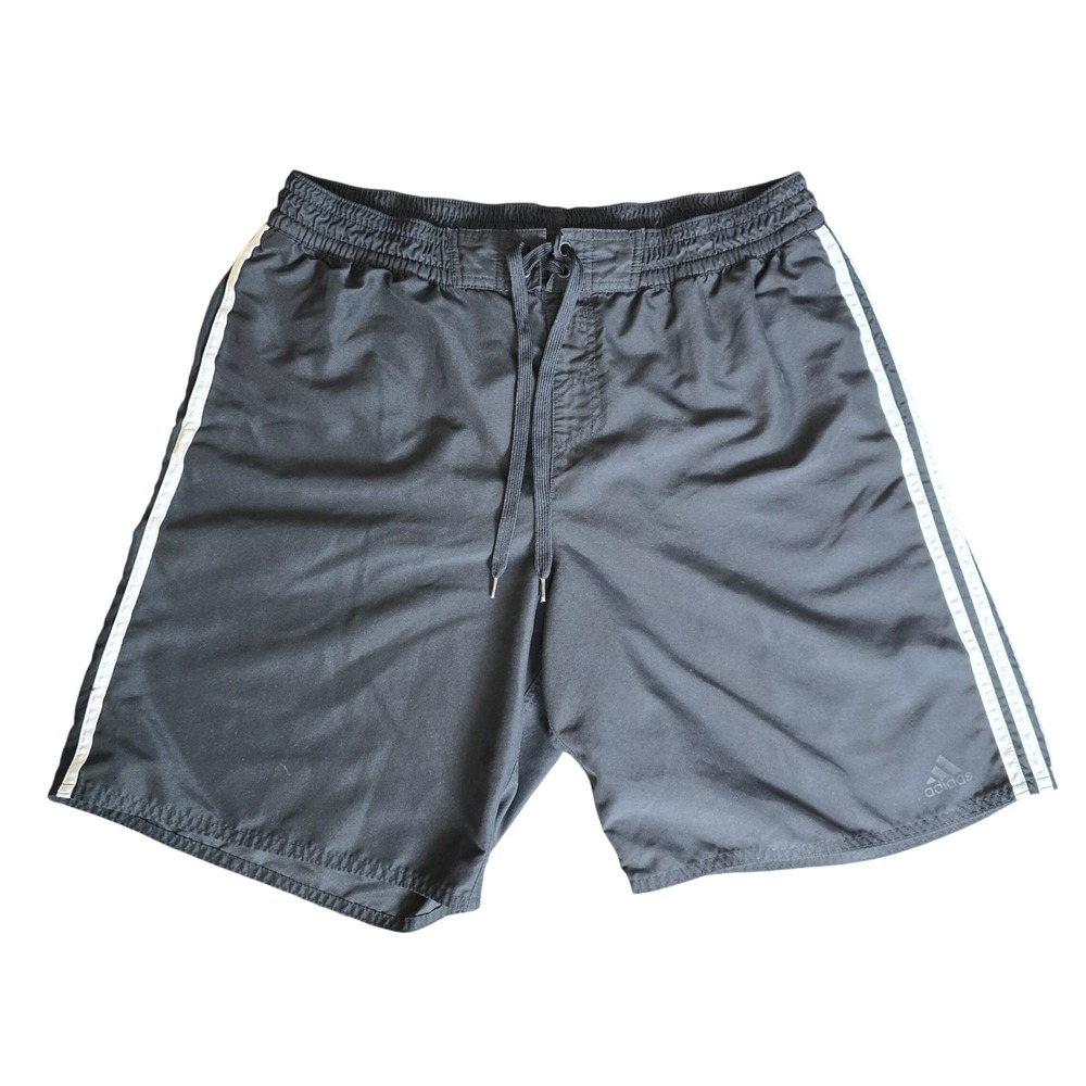 Adidas Mens Black 3-Stripe Mesh Lined Swim Trunks Shorts XL
